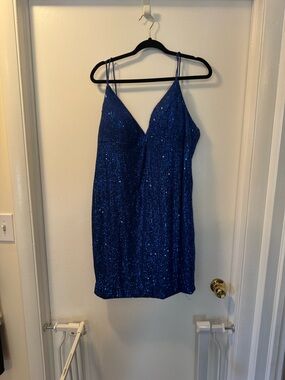 Blue Sequin Corset Back Dress